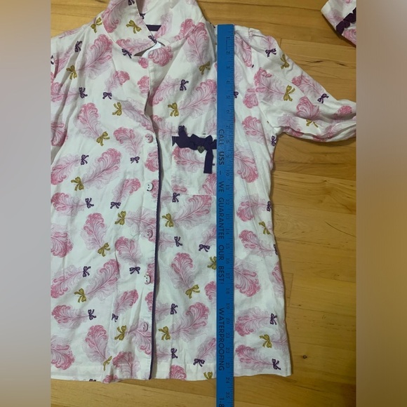 Victoria’s Secret Vintage Feather & Bow Cotton Pajama Set XS Pink Purple - Picture 8 of 11